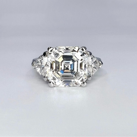 NWOT Asscher & Trillion Moissanite Ring in 14K White Gold - Picture 3 of 8
